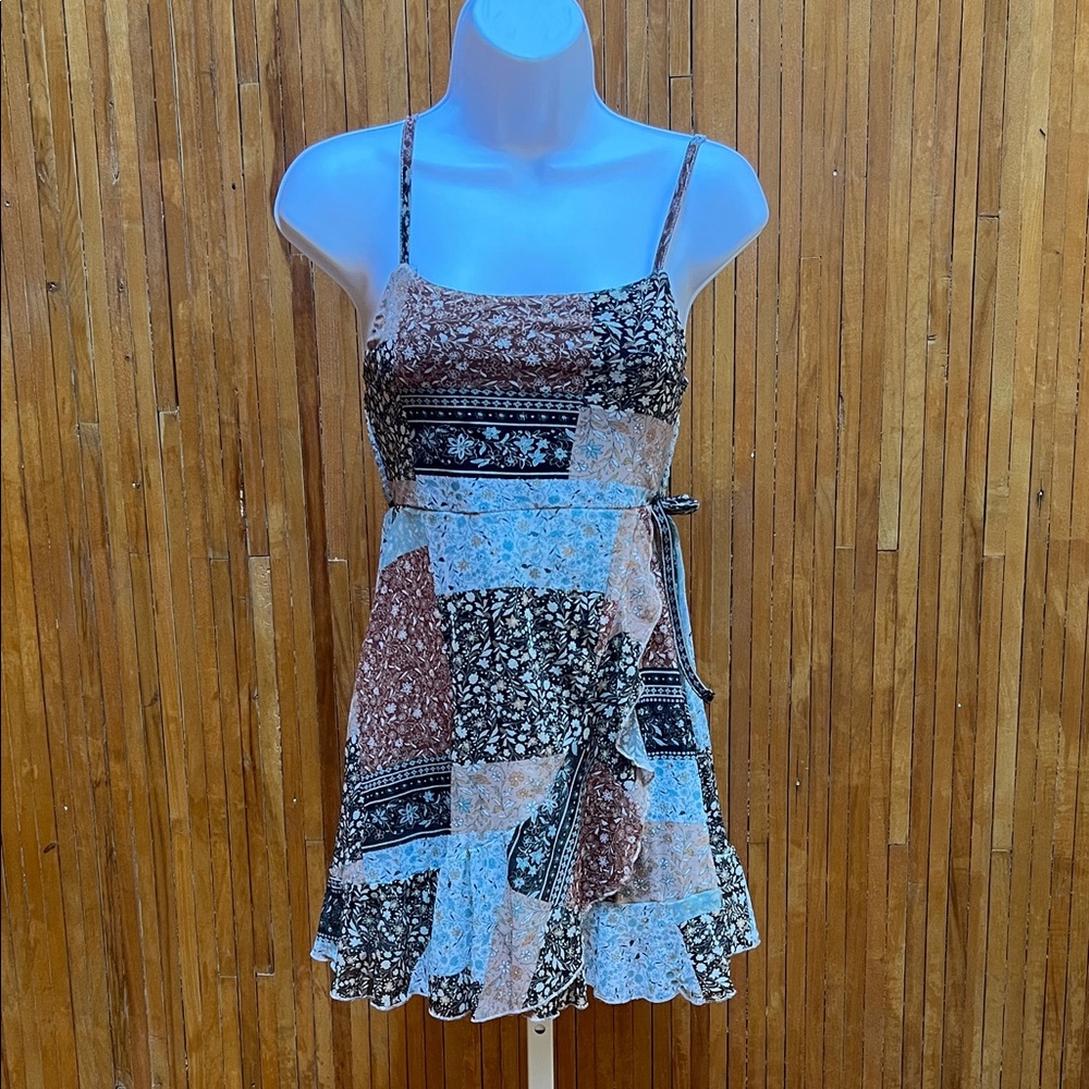 Rare Editions Brown and Blue Patchwork Mini Dress